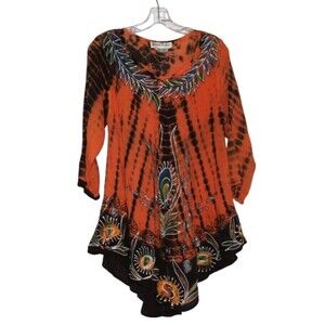 Jessica Taylor Swing Tunic One Size Boho Festival Colorful 3/4 Sleeves